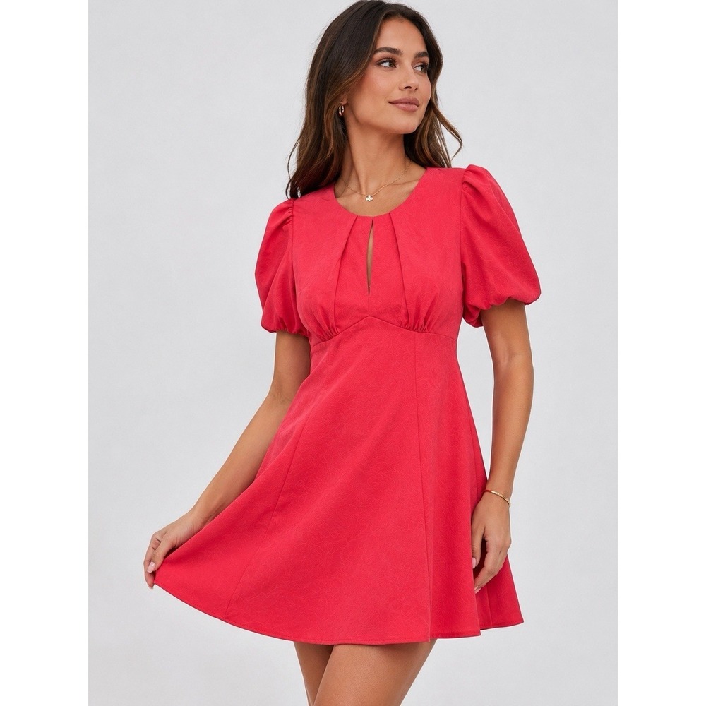 NWT City Studio Coral Puff Sleeve Cutout‎ Back Mini Dress Size 7 Party Cocktail